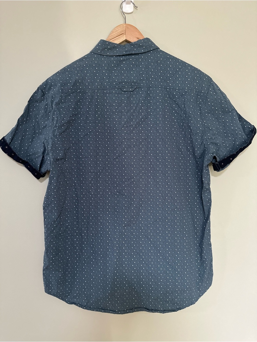 Level Ten Mens Modern Short Sleeve Geo-Print Button-Up Blue Shirt - Picture 7 of 7